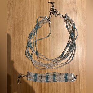 Multi-Strand Moonstone & Blue Apatite Beaded Necklace + Matching Bracelet Set